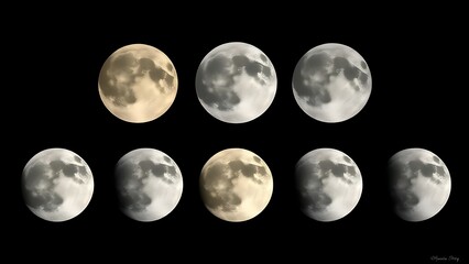 Obraz premium waning. Five moon phases each depicting a unique scientific phenomenon artistically. STEM education sheets, lab safety posters, designed for biotech research communications.