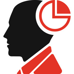 Silhouette Of A Human Head Profile With A Pie Chart Graphic Inside The Brain Area Representing Data Analysis Or Business Intelligence In Red And Black Colors On Transparent Background