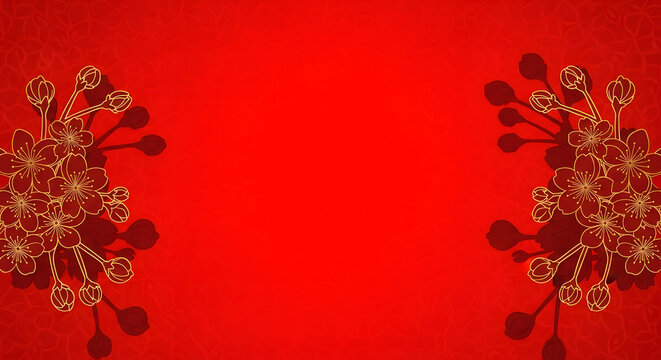 Elegant red background with delicate golden floral patterns on the sides, creating a sophisticated and festive backdrop for various design projects and celebrations - Powered by Adobe