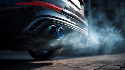 Car Exhaust Emission with Smoke From Tailpipe of Modern Vehicle