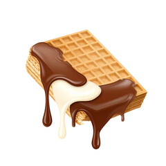 Dark and white liquid chocolate melting on a piece