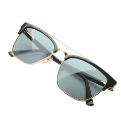 Folded trendy sunglasses isolated on white background