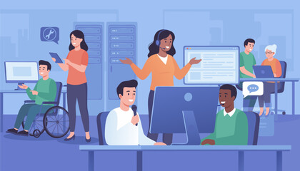 Diverse Team Collaborating in a Modern Office Environment