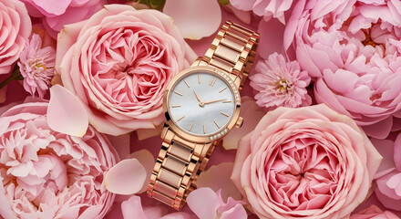 pink rose and gift box on wooden background