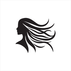 Minimalist profile of female face with flowing hair design for modern art