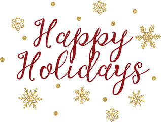 Obraz premium Happy Holidays with Golden Glitter Snowflakes