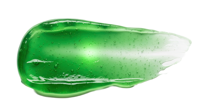 Organic aloe gel smear transparent green glow on white