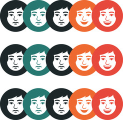Mood swings illustrated by changing faces in different colorful circles