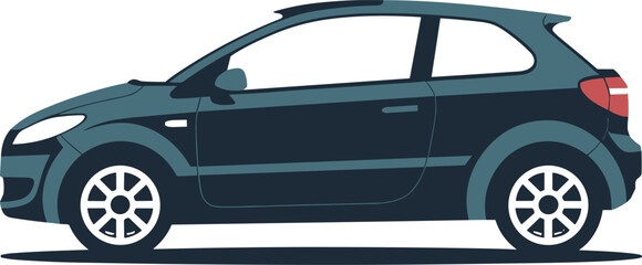Illustration of a modern compact car in dark teal color scheme
