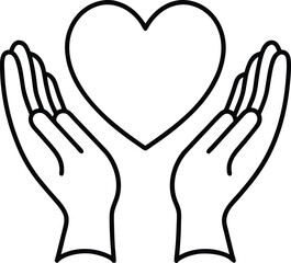 Heart held gently in open hands symbolizing love and care outline