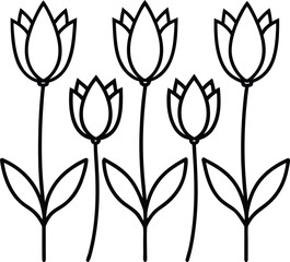 Black and white tulip flower illustration design for creative concepts