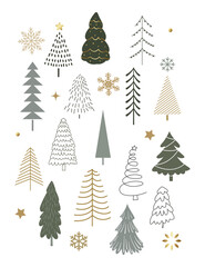Obraz premium Christmas line art drawing with abstract shape. Abstract Plant Art design for print, cover, wallpaper, Minimal and natural wall art.