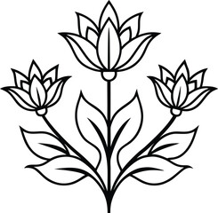 Elegant Black and White Floral Vector Illustration with Delicate Line Work