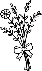 Hand drawn floral bouquet with ribbon simple vector design element