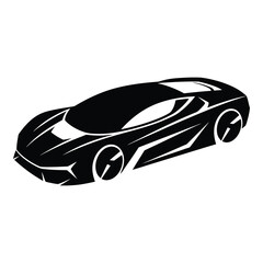 A sleek black sports car is depicted in a minimalist vector illustration, showcasing its aerodynamic design and dynamic lines isolated on white background