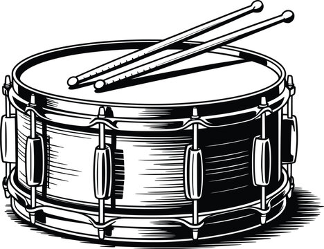 Vintage Snare Drum Silhouette Vector Illustration.