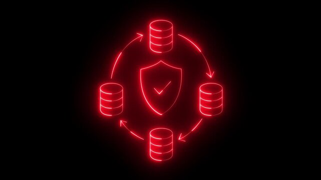 glowing neon Data protection icon isolated on black background. database Data protection icon. technology of data protection and processing, connection hosting server, database synchronize system.