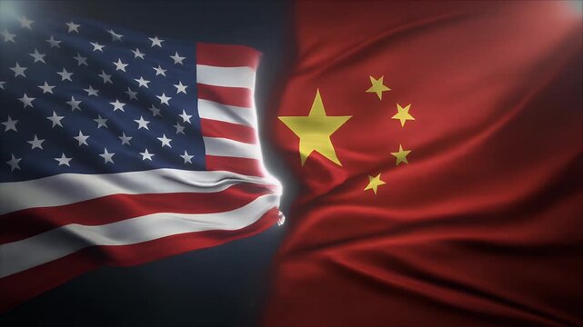 American and Chinese flags face-off in a symbolic power struggle