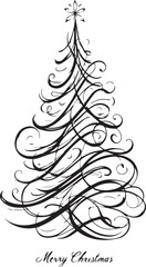 Elegant Calligraphy Christmas Tree Vector Illustration: Swirls, Flourishes, and Merry Christmas Text