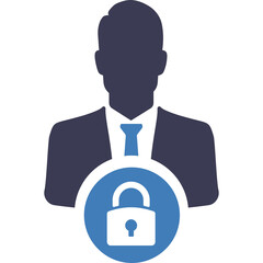 Silhouette Of A Man In A Suit And Tie Wearing A Blue Circle With A White Lock Icon Overlay Indicating Security And Privacy In A Professional Context