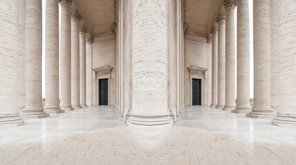 Fototapeta premium colonnade. Polished marble floor reflecting classical columns in symmetrical architecture. real-estate listings.