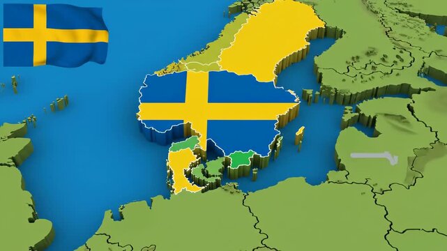Sweden Map with Flag.