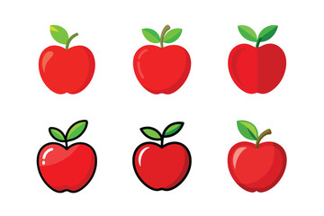 Red apple vector icon set. Collection of flat and outlined fruit illustrations.