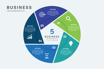 5 Step Circular Business Infographic with Icons and Color Segments