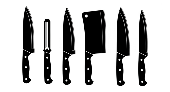 Kitchen Knives And Sharpening Steel Outline Vector Set