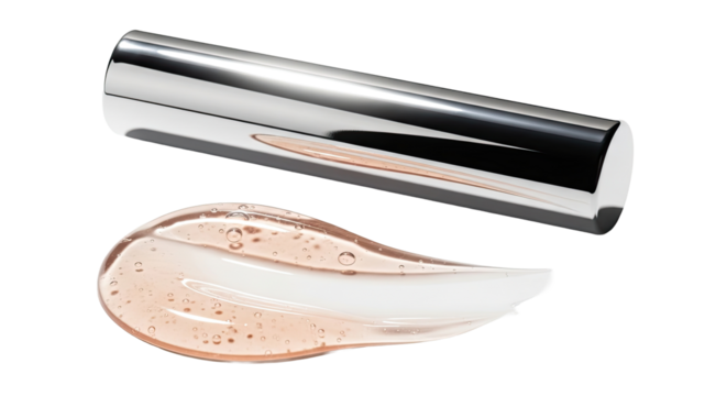 Mirror shine cosmetic tube with glossy gel smear beneath on white