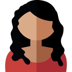 Illustration of a Woman With Dark Curly Hair and Red Top Showing Half of Her Face Against a Transparent Background