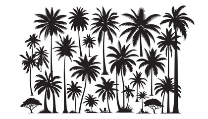 black color palm tree silhouette vector illustration, solid white background