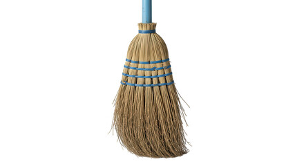 Traditional Straw Broom With Blue Handle On Black Background