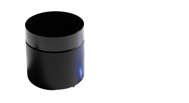 Matte gloss black jar and luminous smear on bright white