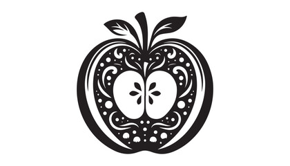 black color apple fruit silhouette vector illustration, solid white background