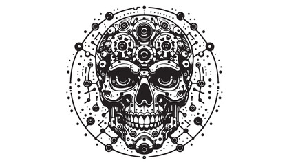 skull black and white tattoo in white background 