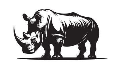 black color rhinoceros animal silhouette vector illustration, solid white background