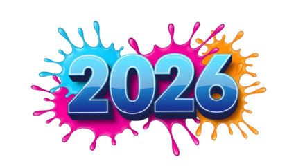 2026 Celebration Splash Graphic with Colorful Ink Blots