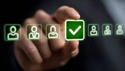 Hand selects a checked profile from a row of user icons