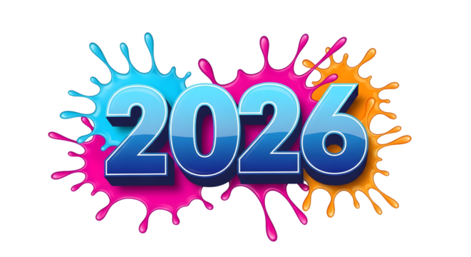 2026 Celebration Splash Graphic with Colorful Ink Blots