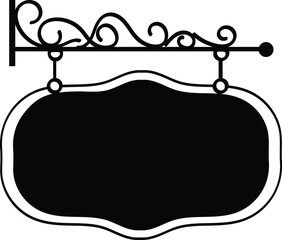 Vintage Wrought Iron Hanging Shop Sign Silhouette Vector