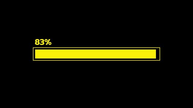 Bright yellow rectangular progress bar animation with stroke border and percent text. Suitable for playful UI, educational content, and motion graphics.