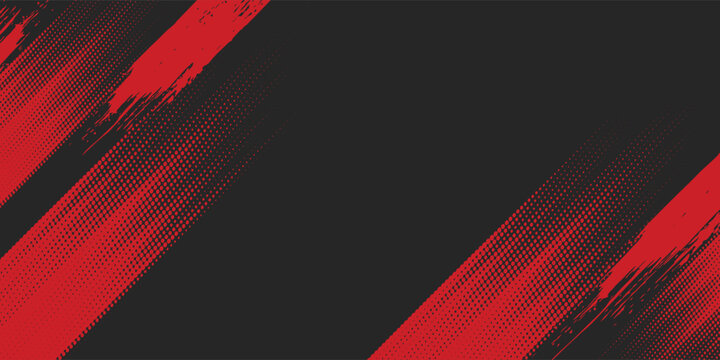 Dynamic black and red grunge halftone abstract background with diagonal brush stroke texture, modern edgy design suitable for sports posters, gaming banners, racing themes, digital ads, n high-energy.