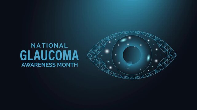 Low-poly glaucoma awareness motion graphics with clean eye-health icons and smooth animated elements.