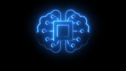 Medical futuristic technology of the neon lines drawing a man brain on black background. glowing neon brain icon isolated on black background. Mental health concept. Abstract circuit brain animation. - Powered by Adobe