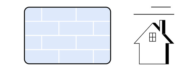 Brick wall and simple house outline with chimney, window, and roof lines. Ideal for construction, architecture, building, home design, renovation housing property development. Simple flat metaphor