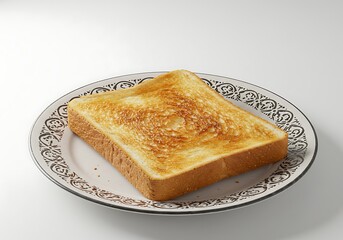 Close up of toasted bread slice on decorative plate against white background