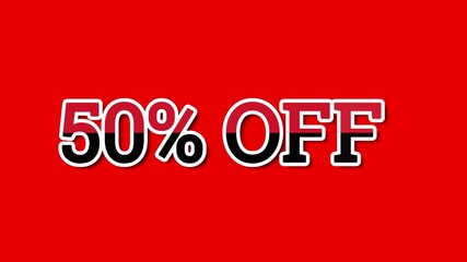 Bold 50 percent off sale promotion on a vibrant red background for advertising - Powered by Adobe