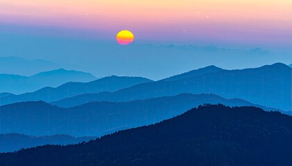 Obraz premium Serene Mountain Vista at Sunset - Layers of Blue.