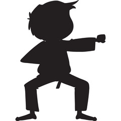 Silhouette of a Young Boy in Karate Gi Performing a Punching Move Against a Transparent Background Ideal for Martial Arts and Sports Themes